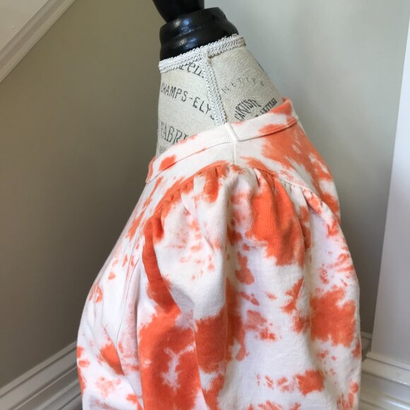 Clare V. Puff Sleeve Sweatshirt Top Womens Small Orange White Tie Dye Crew Neck - Picture 11 of 13
